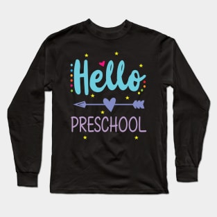 Hearts Arrow Teacher Student Back To School Hello Preschool Long Sleeve T-Shirt